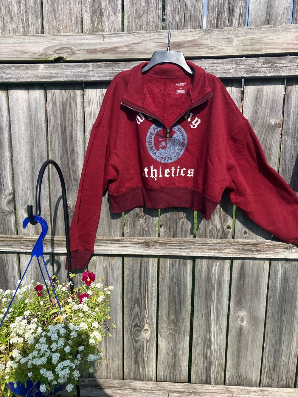 Arizona Jean Company Burgundy Cropped Athletic Quarter-Zip Pullover